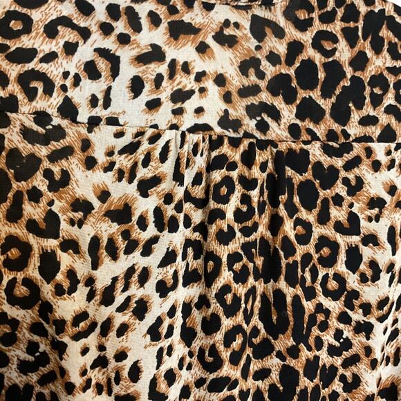 Twenty One Leopard Print Top Ruffle Size S Accent Tie Neck Elastic Waist Spring - Picture 8 of 15